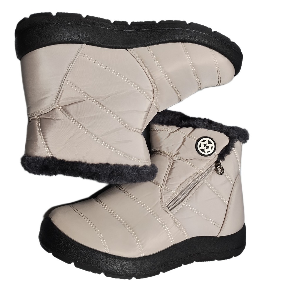 Eagsouni Winter Snow Boots Womens US 10 Tan Black Fur Lined Waterproof Side Zip
